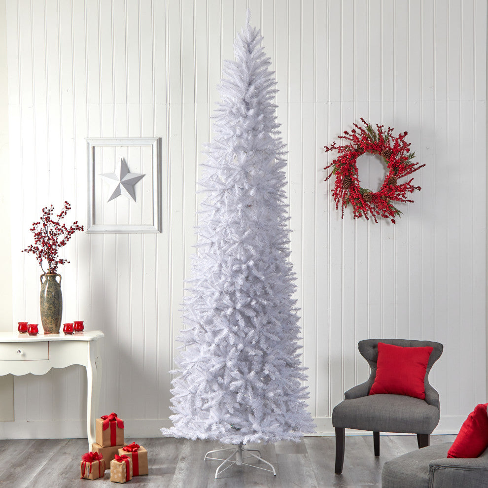 T3364 10 Slim White Artificial Christmas Tree With 800 Warm White LED Lights