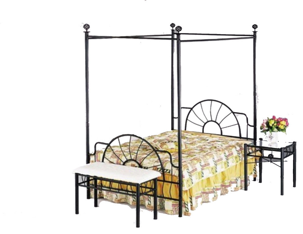 85" X 60" X 83" Queen Sandy Black Headboard, Footboard And Canopy