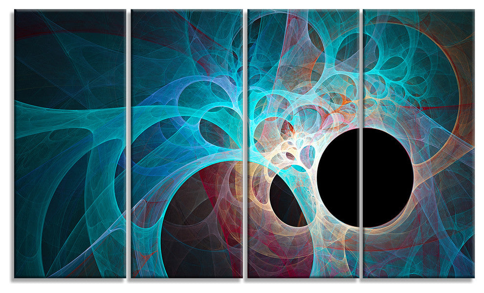Fractal Angel Wings in Blue, Abstract Wall Art Canvas, 48"x28", 4 Panels