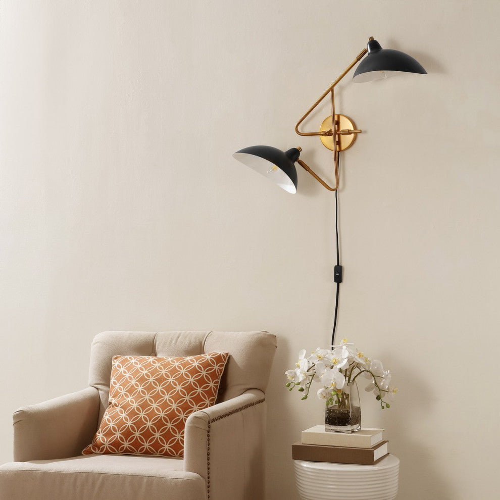 Safavieh Aspera 2Lt 14.5" Wall Sconce, Brass/Black
