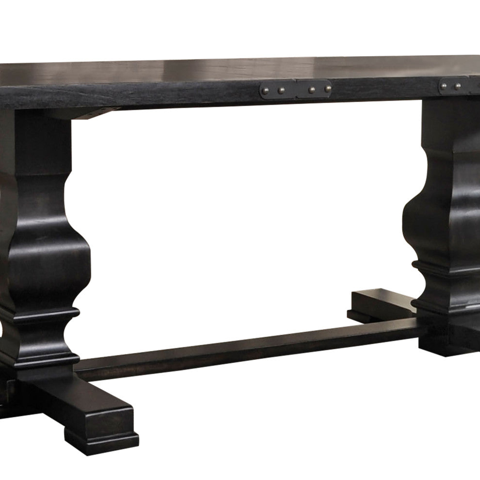 Rectangular Dining Table With Double Pedestal And Trestle Base, Vintage Black