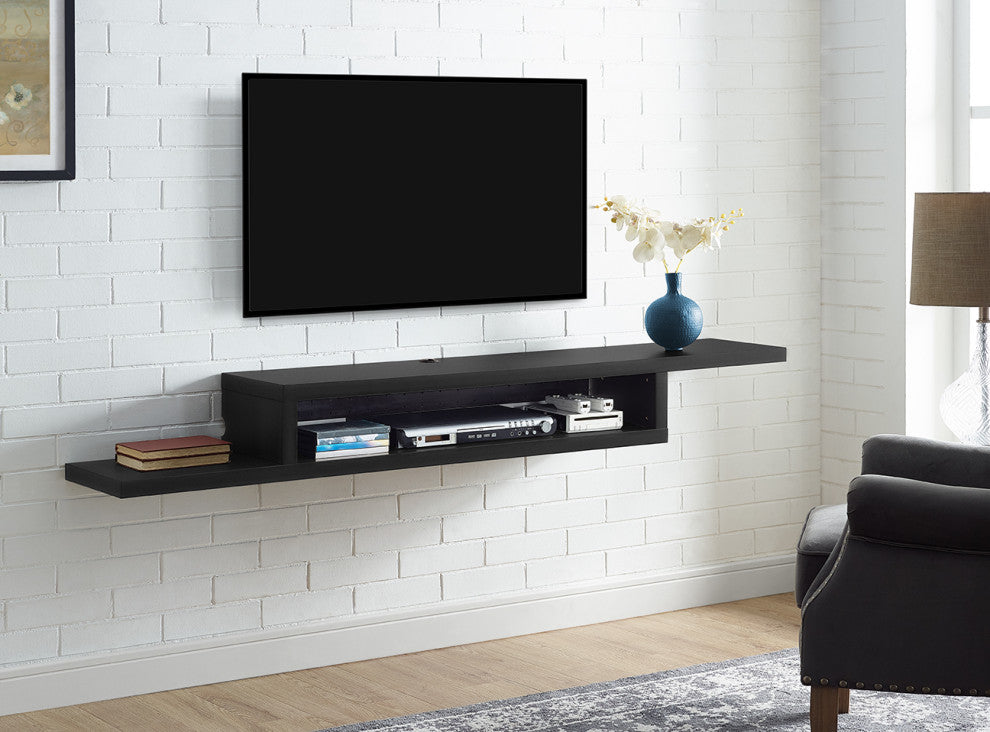 Asymmetrical Wall Mounted TV Console Wood Entertainment Center 72-inch , Black