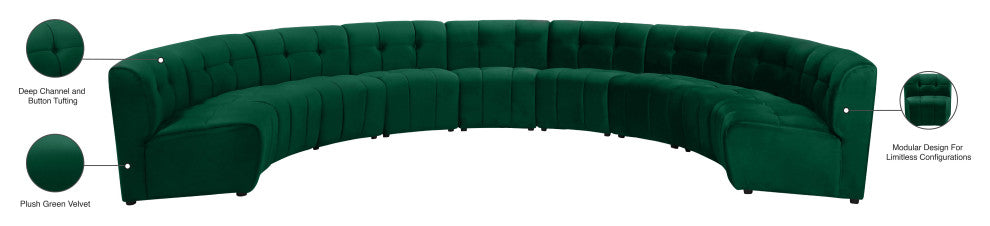 Limitless Velvet Upholstered 9-Piece Modular Sectional, Green