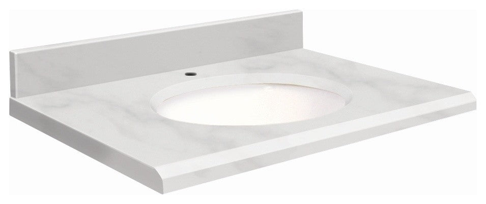 Natural Marble 31"x19" Vanity Top, Single Faucet Hole, White Carrara, White Bowl