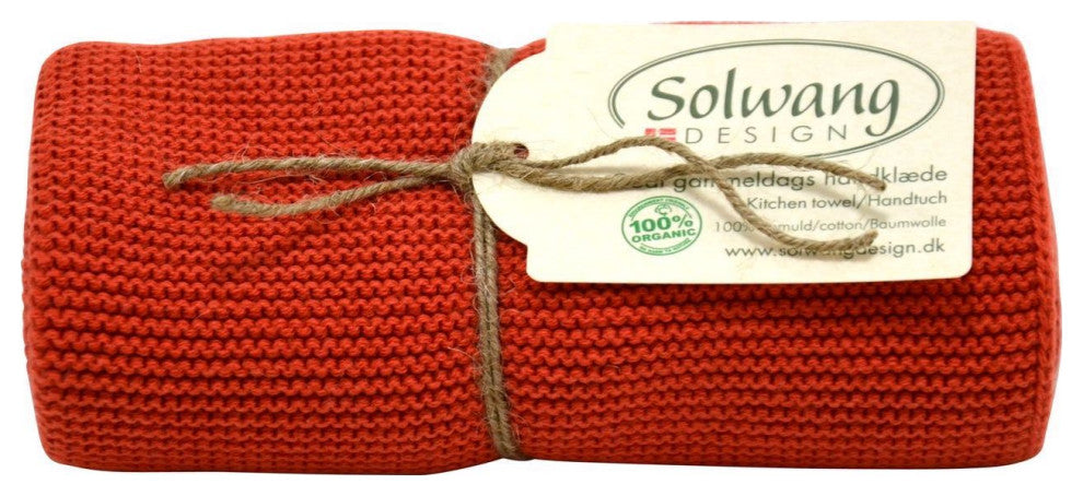Danish Cotton Knitted Kitchen Towel Made With 100% Certified Organic Cotton, Organic Dark Brick