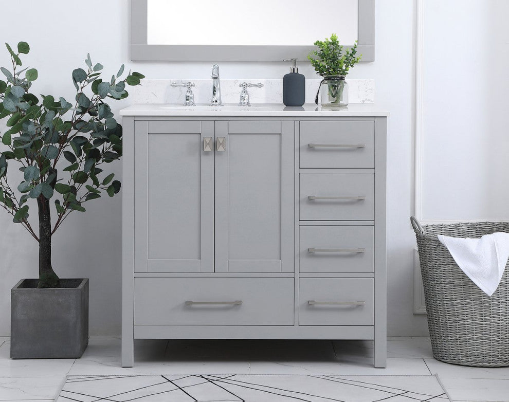 Iris 36" Single Bathroom Vanity, Gray With Backsplash