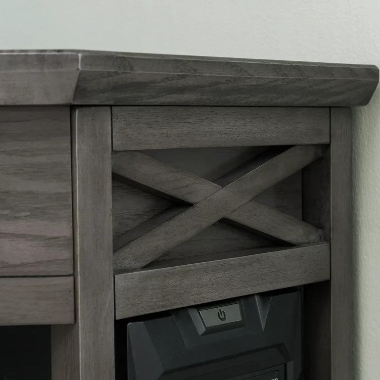Corner Desk, Spacious Worktop With Storage Drawer & Lower Open Shelf, Smoke Gray