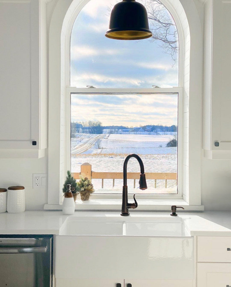 Austen Crisp White Fireclay 33" Double Bowl Farmhouse Undermount Kitchen Sink