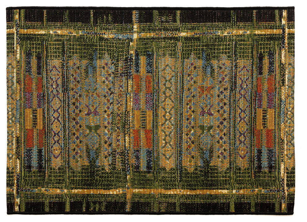 Esencia Tribal Stripe Indoor/Outdoor Mat Green 1'11"x4'11"