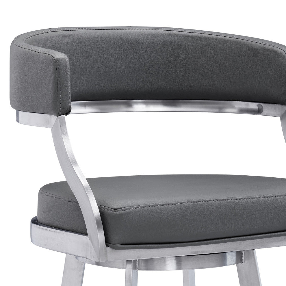 Saturn Contemporary 30" Bar Height Barstool in Brushed Stainless Steel Finish