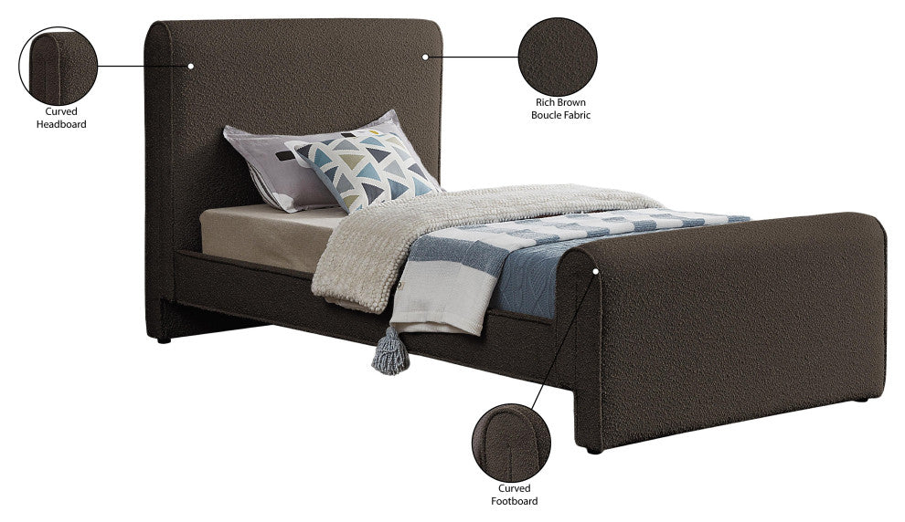 Stylus Black Boucle Fabric Full Bed, Brown, Twin