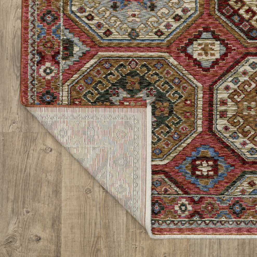 Hanford Panel Medallion Pink/Red Fringe Edge Area Rug Runner