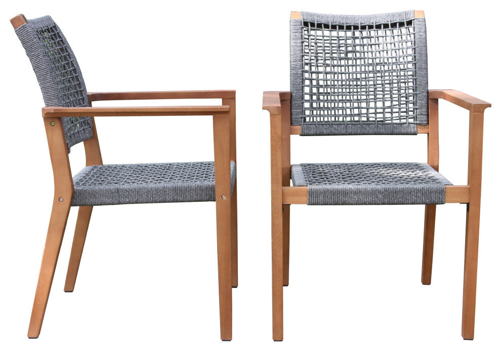 6-Piece Eucalyptus and Composite Dining Set With Bench and Stacking Armchairs