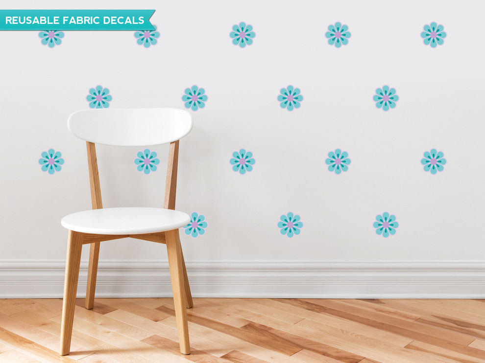 Flower Fabric Wall Decals, Set of 28 Flower Pattern Decals, Blue