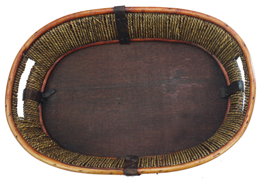 18" Stained Willow Wood Oval Tray With Rope Adornment