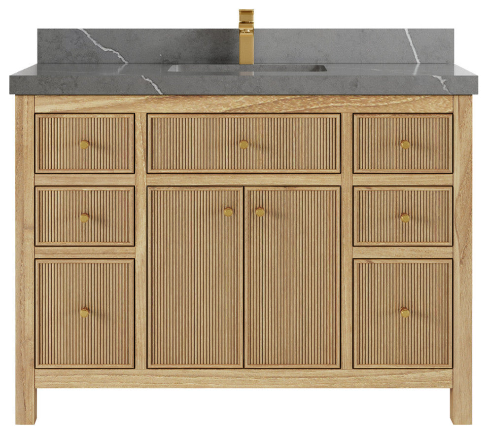 Sonoma Teak 48 Single Sink Vanity in Light  Natural with 2" Piatra Gray Quartz