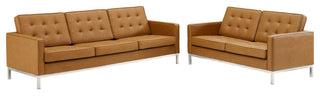 Loft Tufted Upholstered Faux Leather Sofa and Loveseat Set Silver Tan