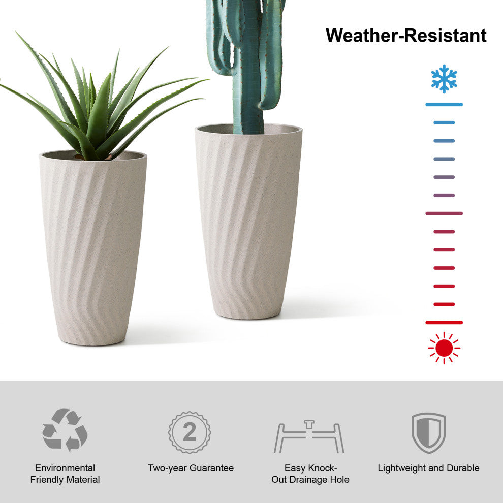 24"H Terrazzo Wave Textured Ceramic Planters, Set of 2