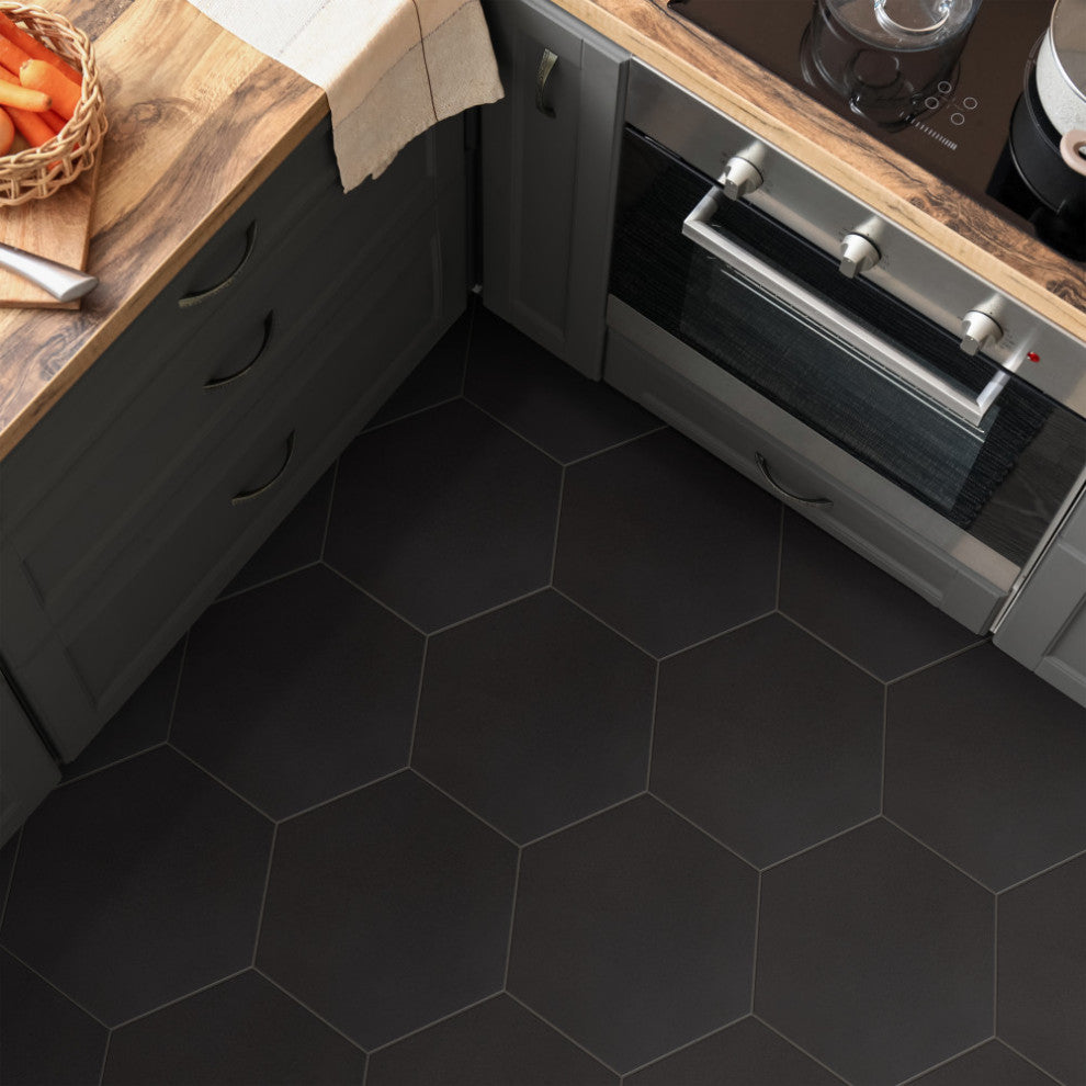 Textile Basic Grand Hex Black Porcelain Floor and Wall Tile