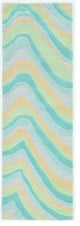 8' Ocean Blue Beige Hand Tufted Abstract Waves Indoor Runner Rug