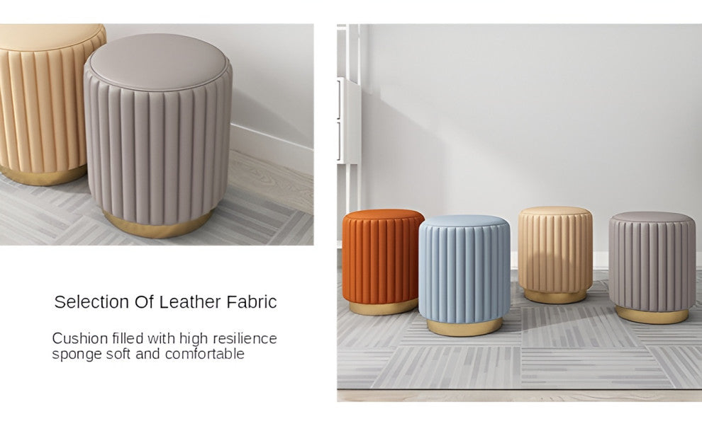 Nordic Makeup Stool Made of Leather with Iron Base, Orange