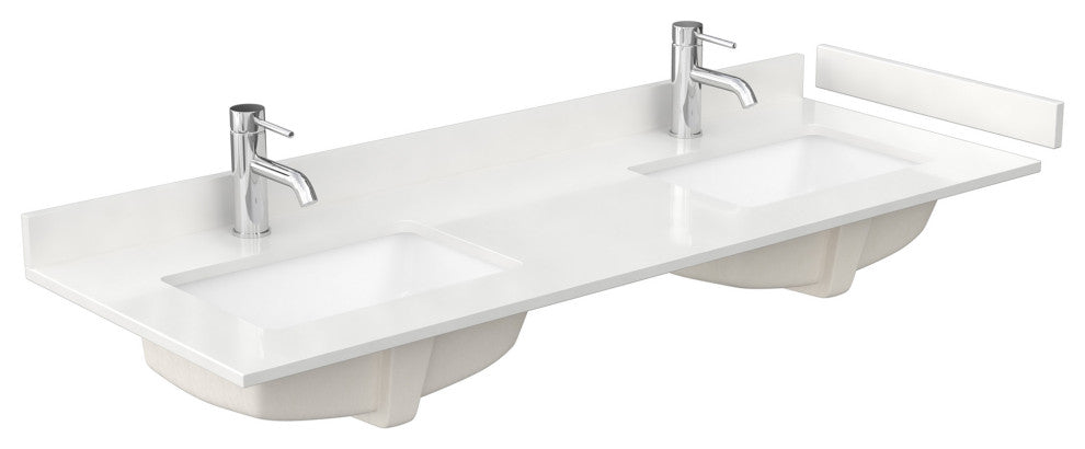 Elan 60" Double Vanity, White Oak, White Quartz Top, 1-Hole, Black Trim