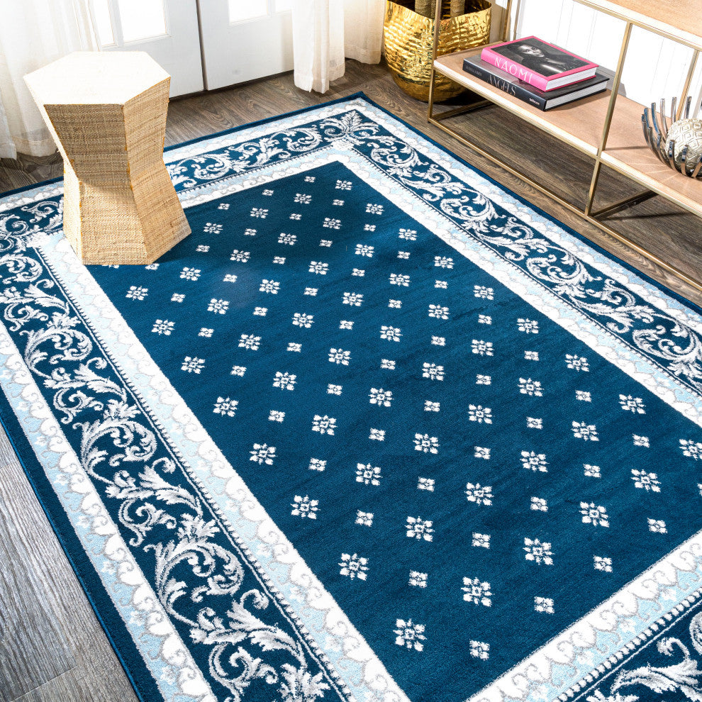 Acanthus French Border, Navy/Blue, 8'x10'