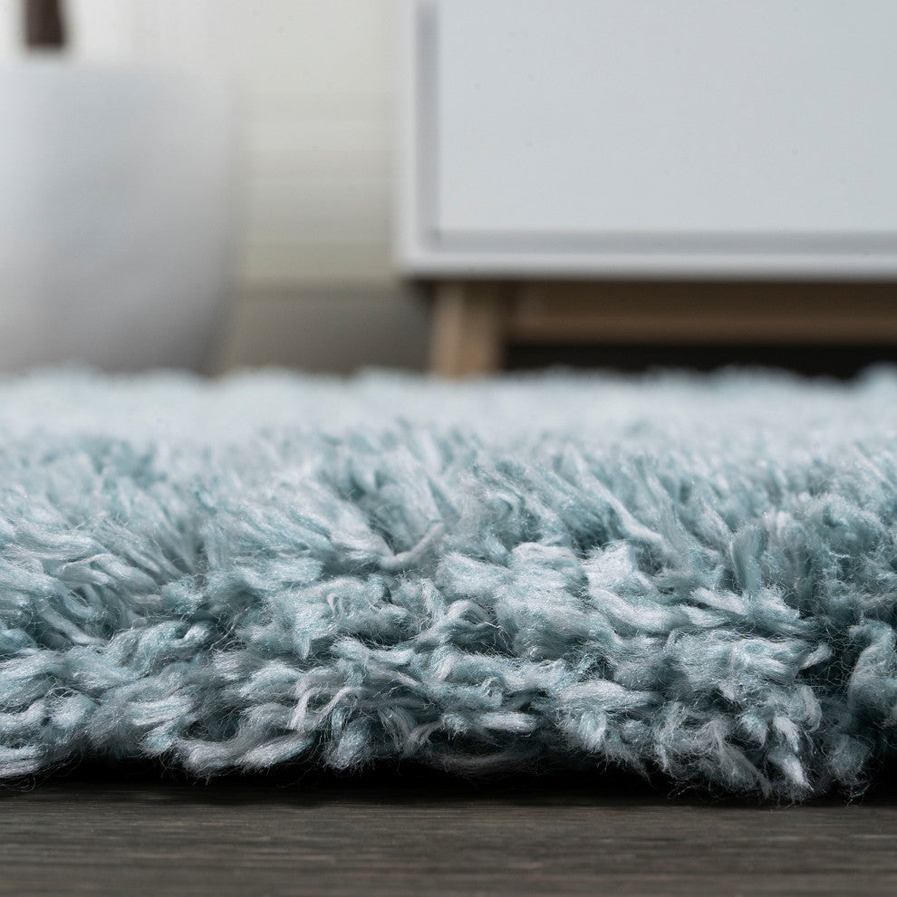 Groovy Solid Shag Rug, Turquoise, 2'x10'