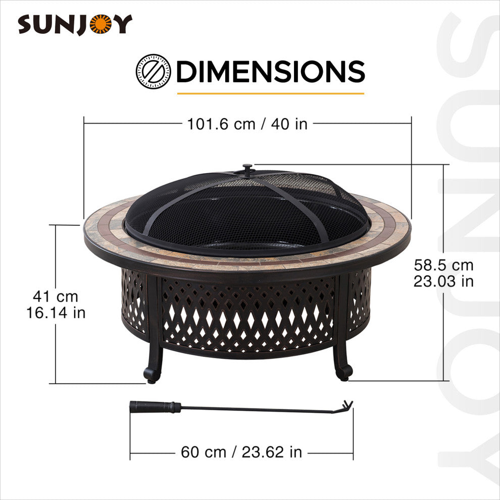 Sunjoy 40" Round Wood Burning Firepit Table for Outside