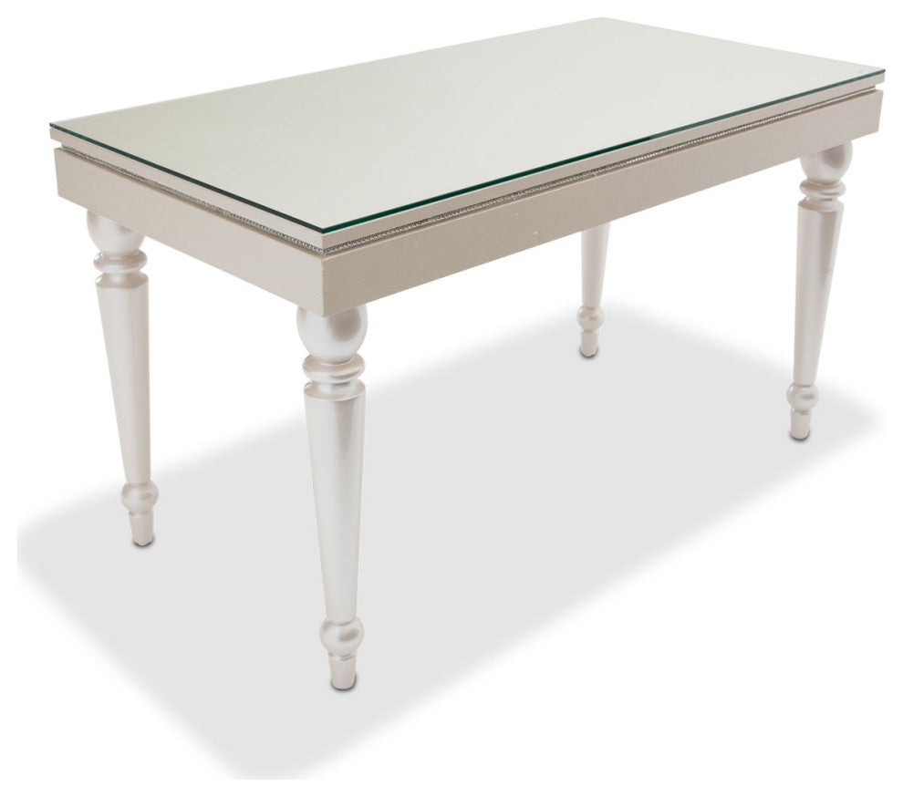 Glimmering Heights Writing Desk with Glass Top - Ivory