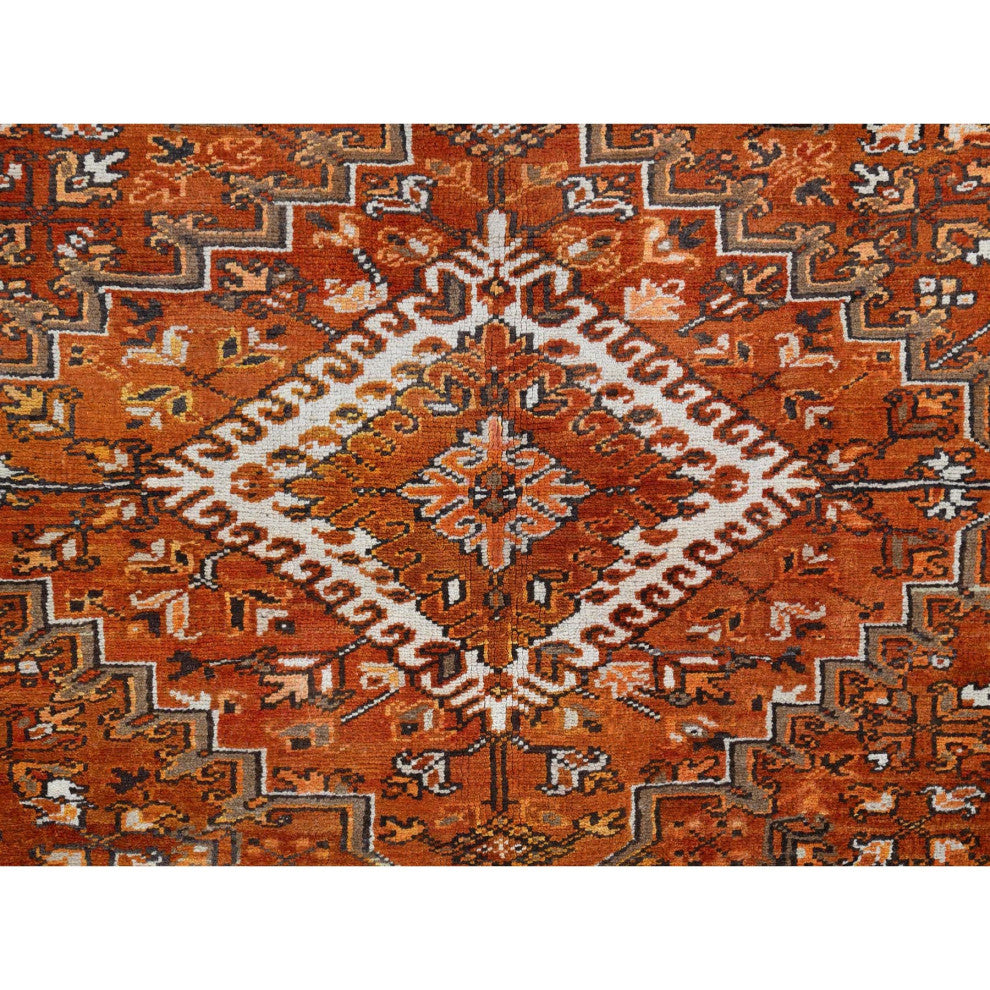 Alloy Orange Semi Antique Persian Heriz Worn Wool Hand Knotted Rug 10'2"x13'