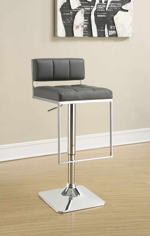 Adjustable Modern Low Back Bar Stool With Chrome Base, Gray