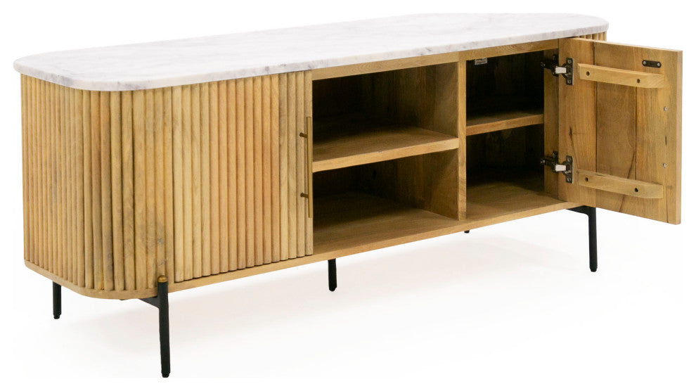 Modrest Cambridge White Marble and Mango TV Stand