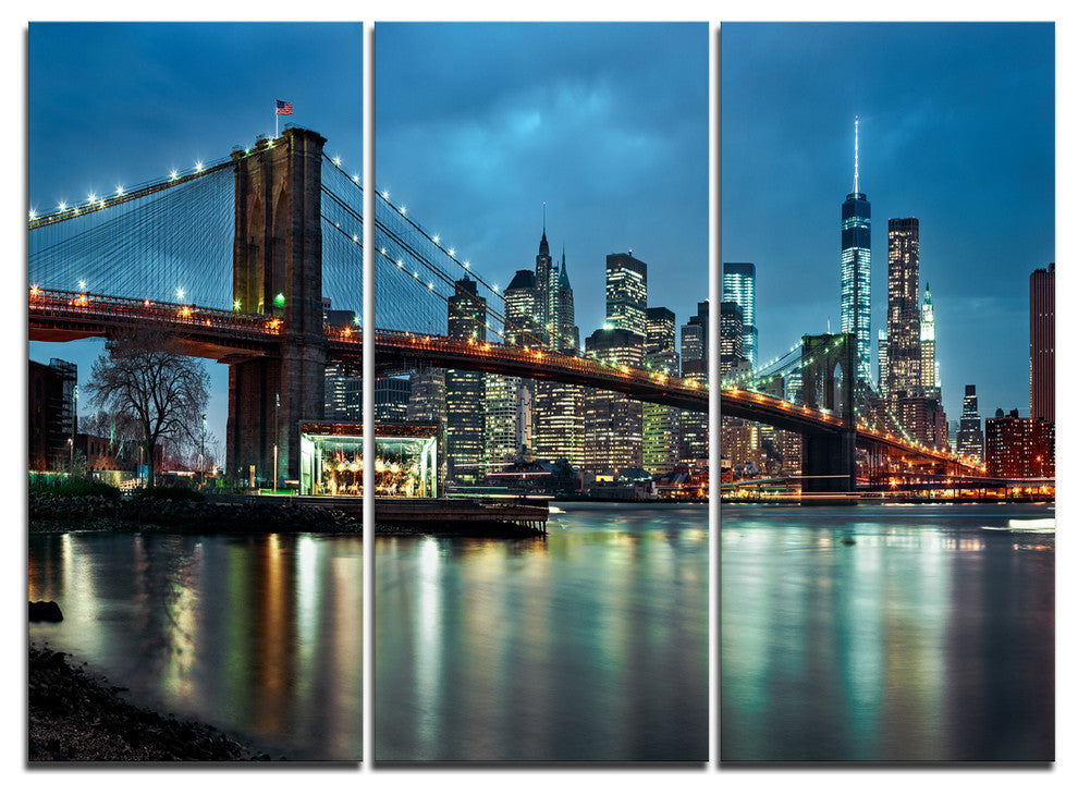 "Brooklyn Bridge and Skyscrapers" Metal Wall Art, 3 Panels, 36"x28"