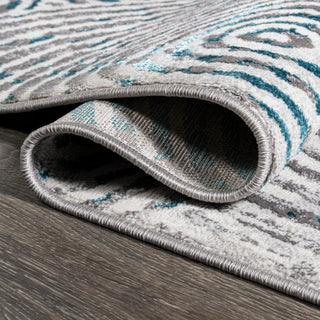 Timeworn Modern Abstract Area Rug, Gray/Turquoise, 2'x10'