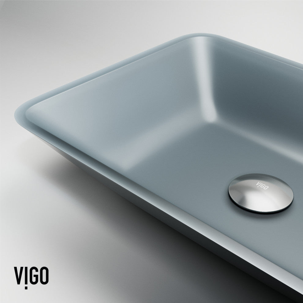 VIGO Sottile 18"L x 13"W x 4"H Glass Rectangular Vessel Bathroom Sink, Metallic