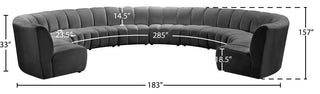 Infinity Channel Tufted Velvet Modular Chair, Gray, 10 Piece