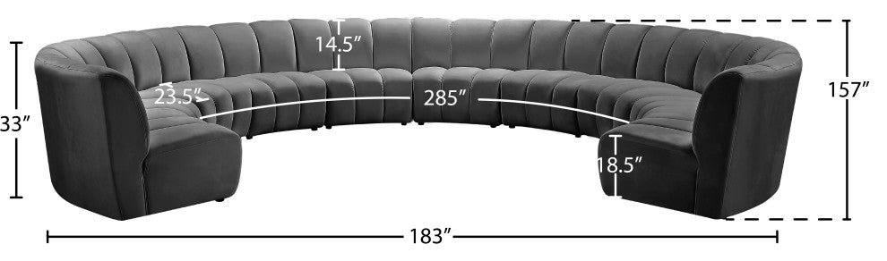 Infinity Channel Tufted Velvet Modular Chair, Gray, 10 Piece