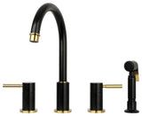 Two-Handles Copper Widespread Kitchen Faucet With Side Sprayer, Matte Black & Gold