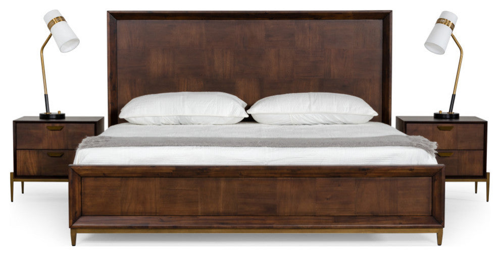 Shane Modern Acacia and Brass Bed, Queen