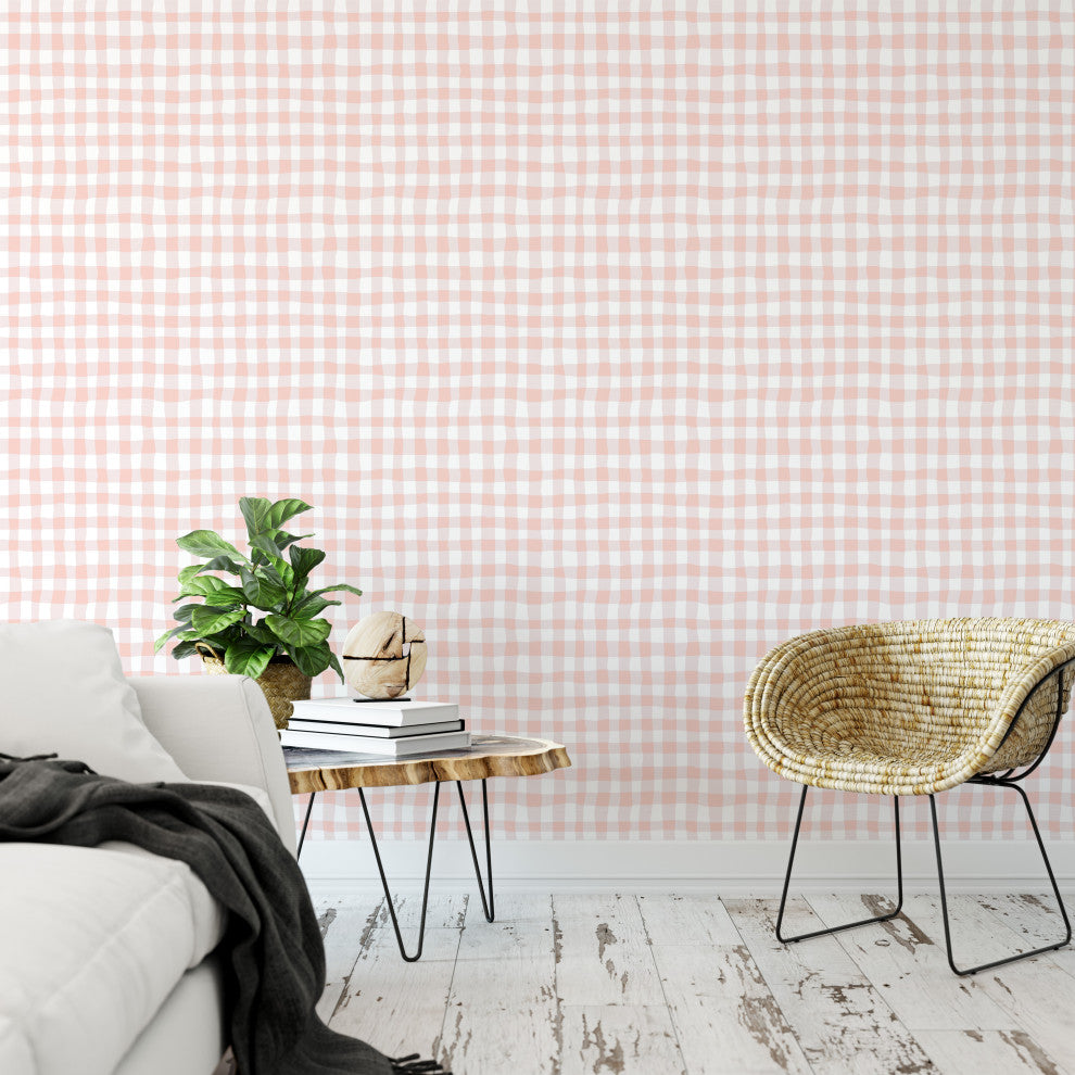 Organic Gingham Blush Wallpaper, Sample 12"x8"