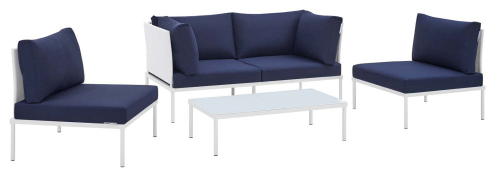 Harmony 4-Piece Sunbrella Outdoor Patio Aluminum Seating Set, White Navy