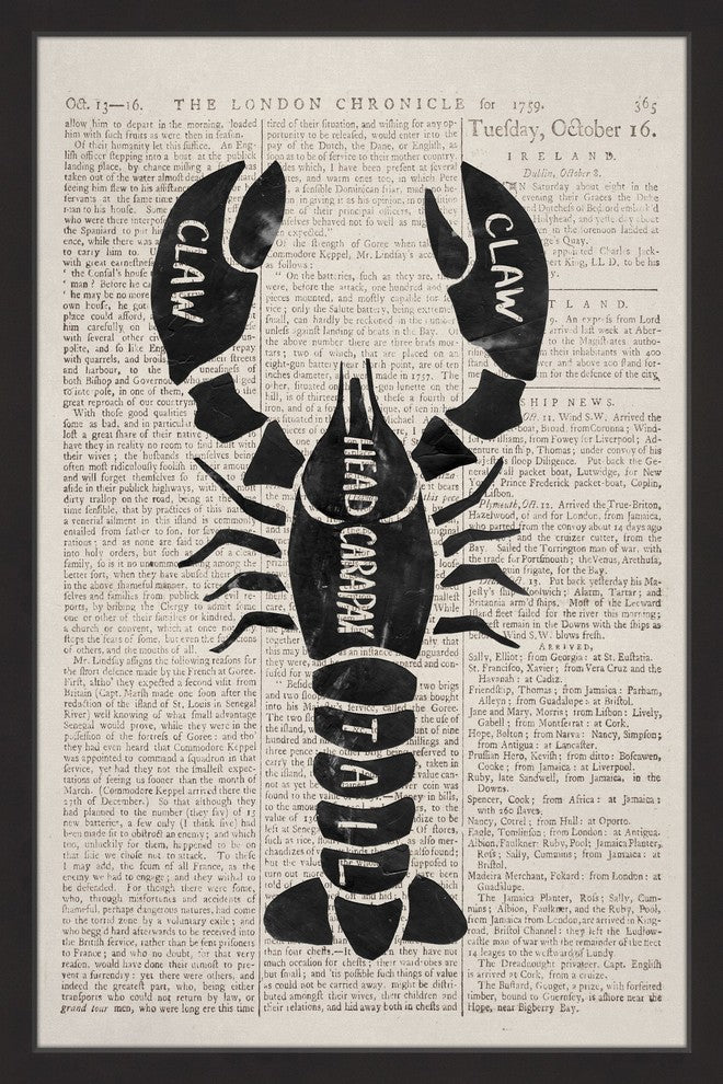 "Lobster Contour" Framed Painting Print, 24"x36"