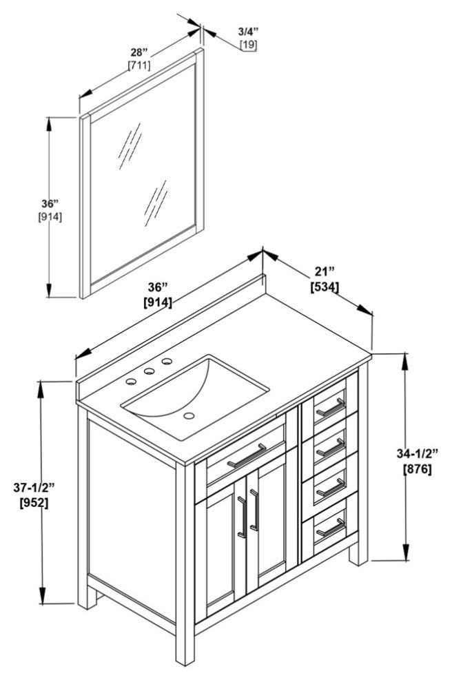 OVE Decors Tahoe Vanity With Mirror, Almond Latte, 36"