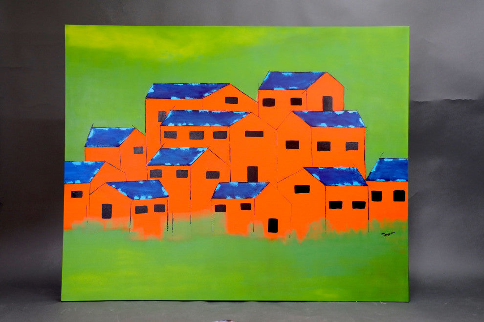 Landscape Artwork Architecture Painting Houses Abstract Wall Art