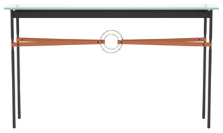 Equus Console Table, Black Finish - Sterling Accents - Chestnut Leather Strap