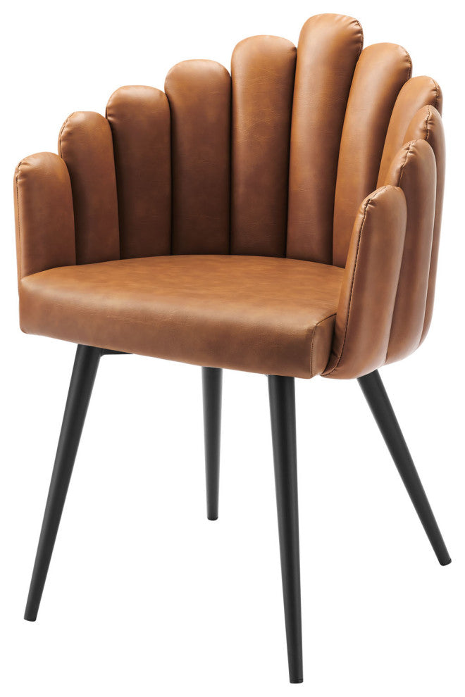 Dining Chair, Set of 2, Tan Black, Vegan Leather, Modern, Bistro Hospitality