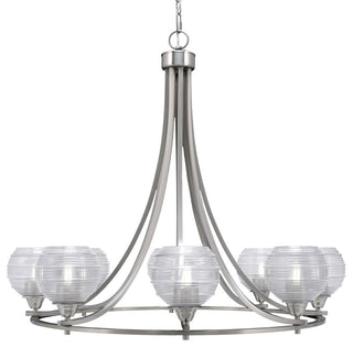 Paramount 8-Light Chandelier, Brushed Nickel, 6" Clear Ribbed Glass