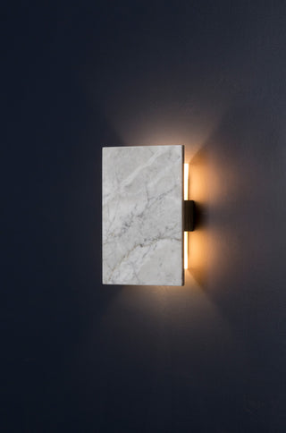 Tersus LED Wall Sconce, Dark Stained Walnut, Carrara Marble, Frosted Polymer