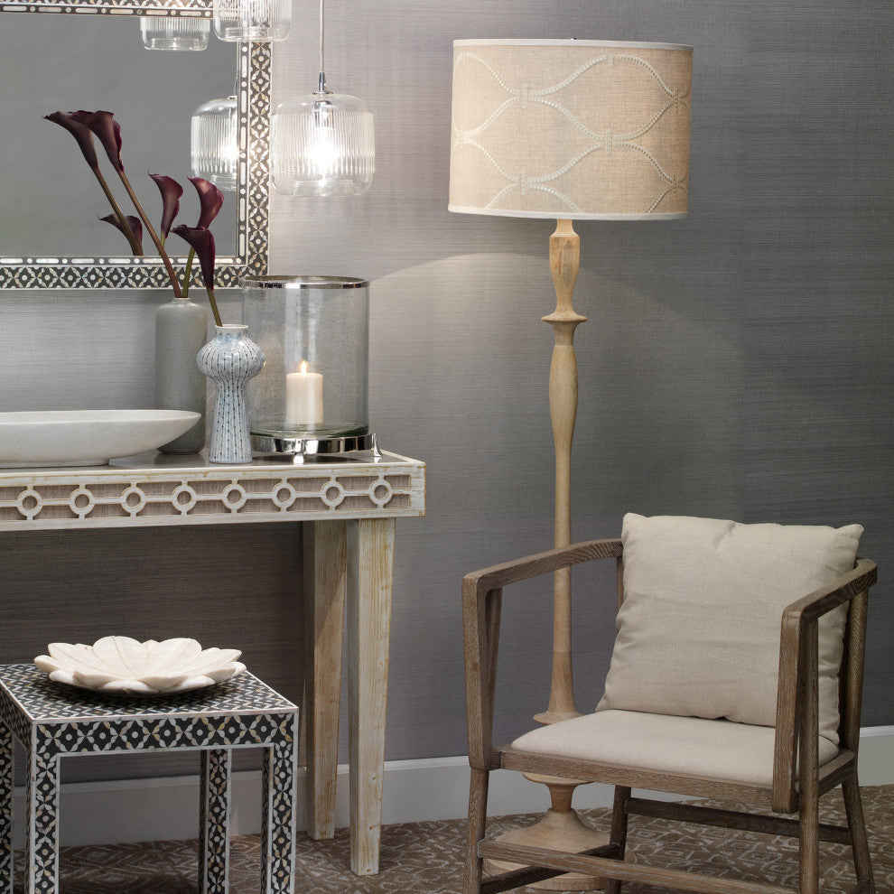 Petite Paro Floor Lamp, Bleached Wood With Large Drum Shade, Natural L